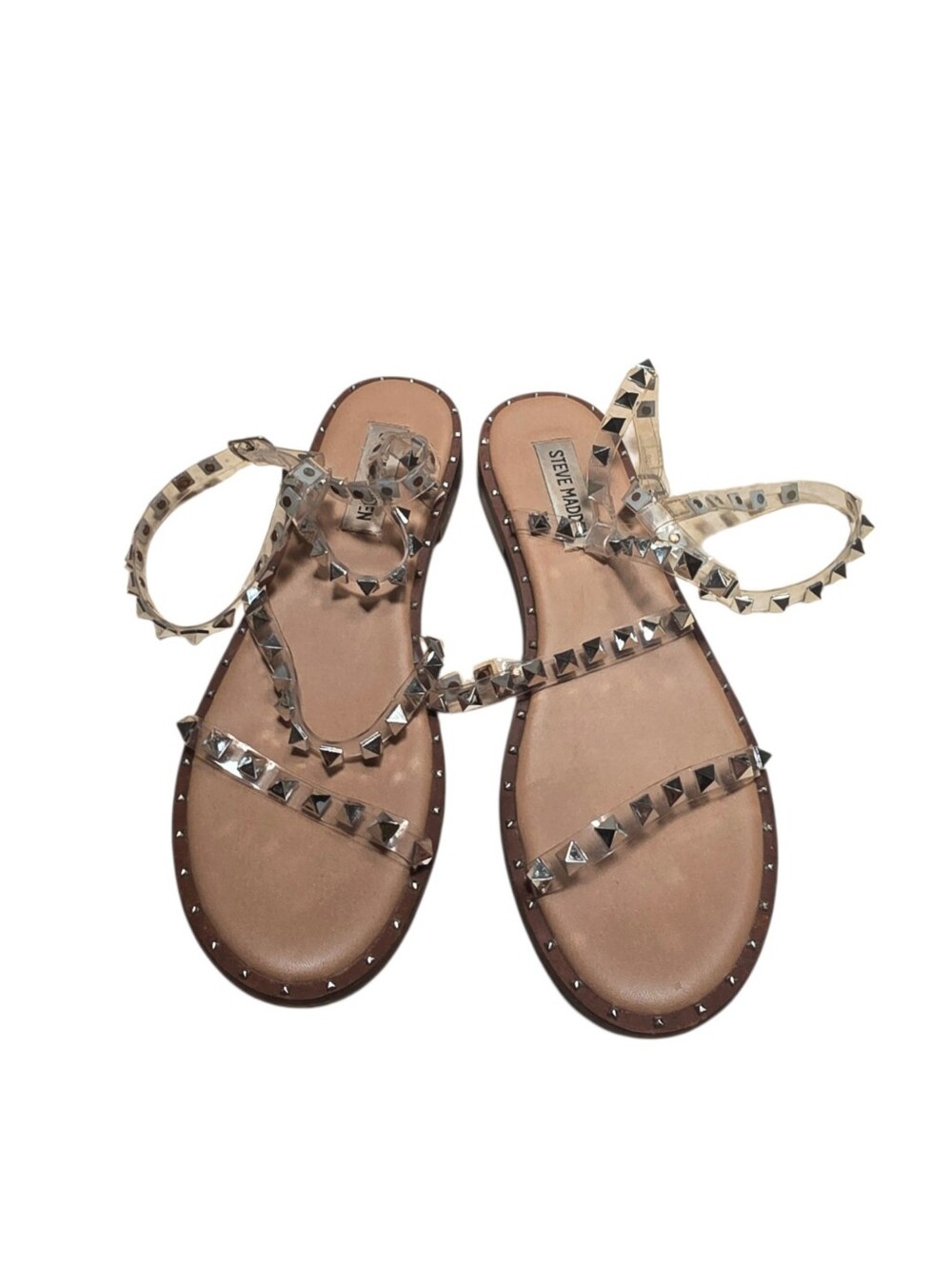 Steve Madden Travel Clear Studded Flat Sandals - Size 7.5 (EUC)